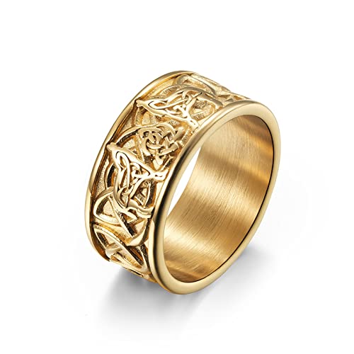 Gold Ringe Herren, Gothic Ringe Herren, Keltischer Knoten-Ring Im Jahrgang-Stil, 10 MM Ring aus Edelstahl Gold Größe 54 (17.2) von Mesnt