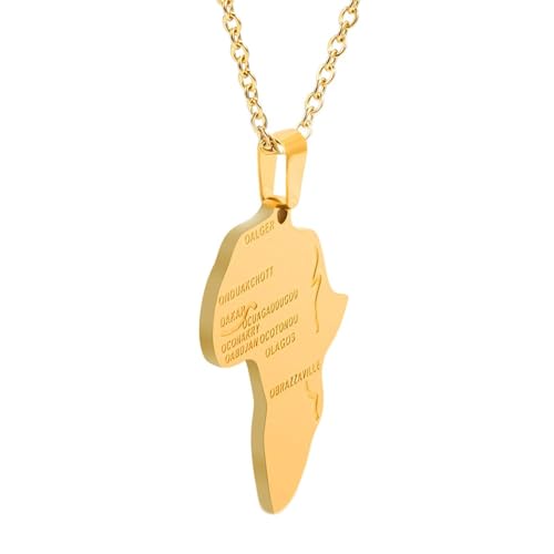 Halskette Edelstahl Anhänger, Afrika Karte Form Anhänger Halskette aus 316L Edelstahl für Männer Frauen Gold, Länge 50CM von Mesnt