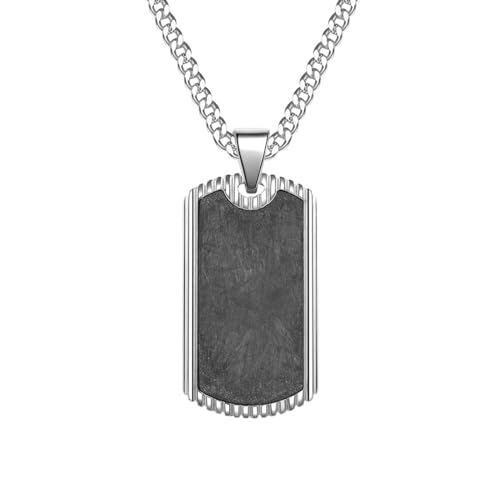 Halskette Edelstahl Anhänger, Dog Tag mit gerillten Kanten Anhänger Halskette aus Edelstahl für Männer Silber von Mesnt