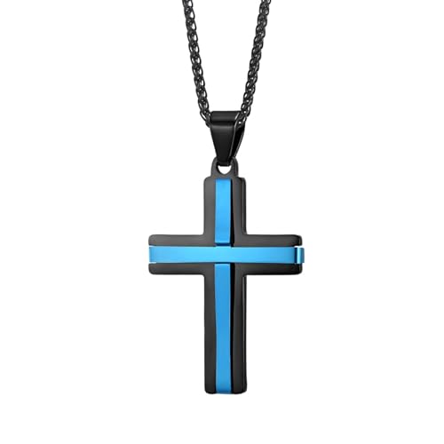 Halskette Herren, Polierte zweifarbige Kreuz-Anhänger-Halskette aus Edelstahl für Männer Blau von Mesnt