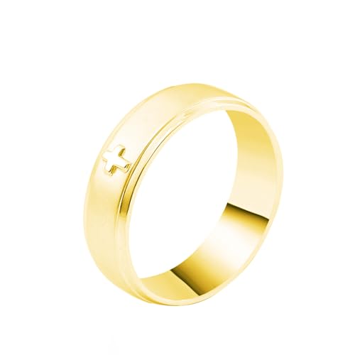 Herren Goldring 750 Echtgold, Männer 18K Gelbgold Schlichter Ehering mit Kreuzmuster (Größe Anpassen) von Mesnt