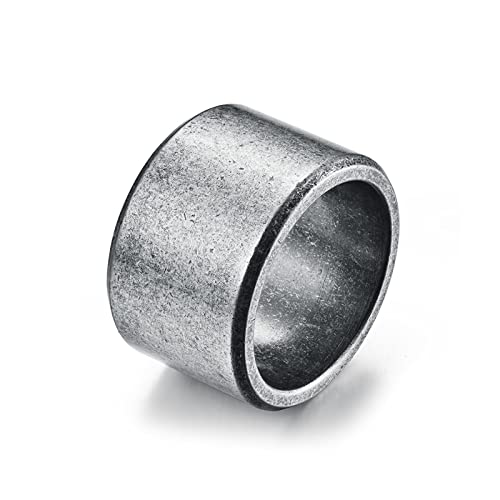 Herren Ring Edelstahl, Biker Ringe Herren, 15 MM Breiter, Matter Bandring Mit Abgeschrägten Kanten Ring aus Edelstahl Retro-Silber Größe 67 (21.3) von Mesnt