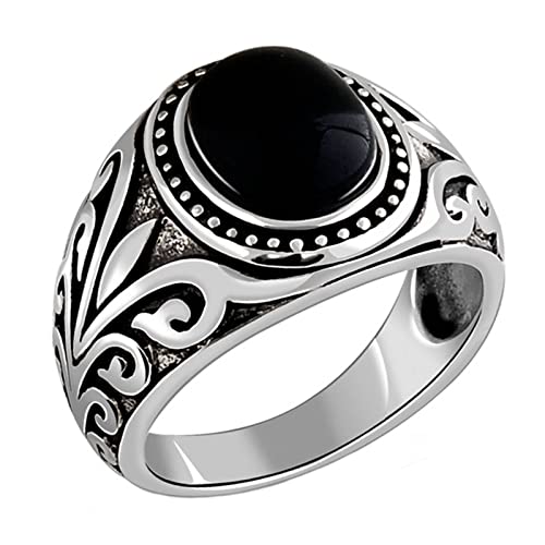 Herren Ringe Silber, 925 Sterling Silber Vintage Antikes Muster mit schwarzem Achat Ring HerrenSilber, Größe 60 (19.1) von Mesnt