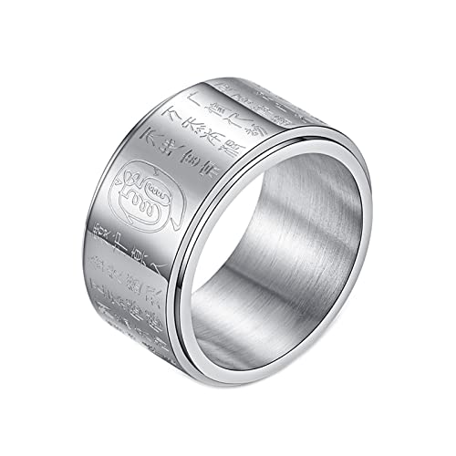 Herrenring Silber, Breiter Chinesischer Mantra Spinner Fidget Bands Ring Silber Größe 67 (21.3) von Mesnt