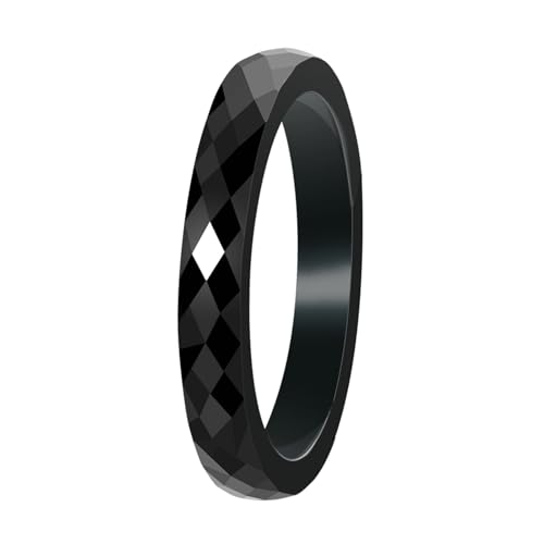 Hochzeit Ringe, 3MM Facettierte Mode Keramik Ring für Männer Frauen Schwarz, Größe 54 (17.2) von Mesnt