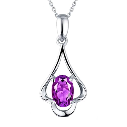Kette mit Anhänger, 18K Weißgold Collier für Frauen with Amethyst 0.41ct und Im Labor hergestellter Diamant von Mesnt