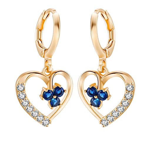 Kreolen Gold, Damen Creolen aus 9 Karat Gelbgold Reifen und hohle Herzform mit Saphir und im Labor hergestelltem Diamanten von Mesnt