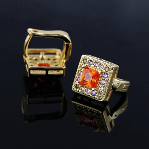 Kreolen Mädchen Gold, Damen Creolen aus 9 Karat Gelbgold mit mehrfarbigem Zimtstein und Moissanit und rosa Kristall von Mesnt