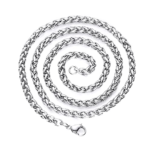 Männer Halskette Silber, Halskette Damen Silber, Kette Ohne Anhänger Silber, Edelstahl-Weizenketten-Halskette, 3mm Kette Silber 50cm von Mesnt