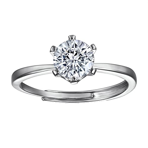 Mesnt 925 Ring Damen Verlobungsring Silber 6 Zinken Runder Zirkonia 6.5mm Ring Damen Modeschmuck Stil B Größe 57 (18.1) von Mesnt