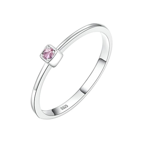 Mesnt 925 Ringe Damen, 925 Silber Einfacher Eleganter Ring mit kleinem Rosa Zirkonia für Frauen, Größe 54 (17.2) von Mesnt