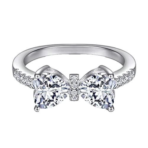 Mesnt 925 Silber Ringe Damen Verlobungsringe Schleife mit Herz Zirkonia Damen Ringe Modeschmuck Silber Größe 52 (16.6) von Mesnt