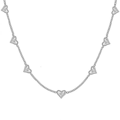 Mesnt Anhänger Halskette, Edelstahl Herz mit Cubic Zirkonia Halskette für Damen Silber, Länge 36+5CM von Mesnt