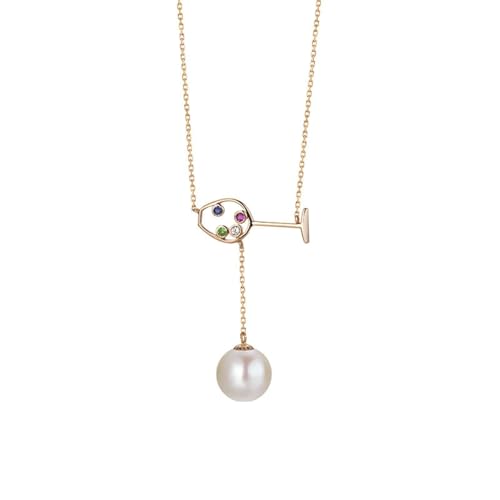 Mesnt Anhänger Halskette Damen, 18K Rotgold Collier für Frauen with 9mm Perle 0.056ct und Im Labor hergestellter Saphir, Smaragd, Rubin, Diamant Mesnt Anhänger Halskette Damen, 18K Rotgold Collier für Frauen with 9mm Perle 0.056ct und Im Labor hergestellter Saphir, Smaragd, Rubin, Diamant von Mesnt