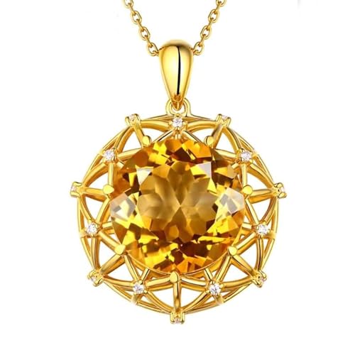 Mesnt Anhänger Halskette Gold, 18K Gelbgold Collier für Damen with Citrin 11.3ct und Im Labor hergestellter Diamant von Mesnt