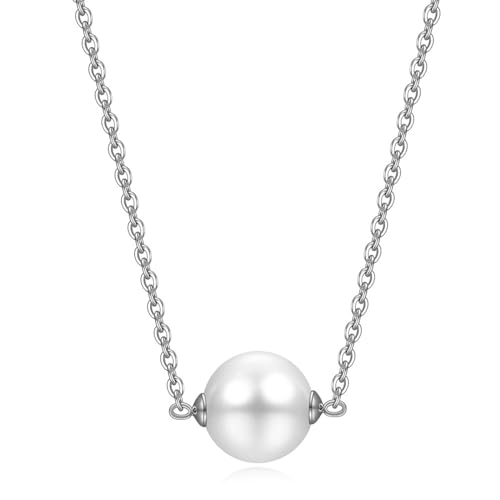 Mesnt Anhänger Halskette Silber, Edelstahl Runde Perlen-Anhänger-Halskette für Damen, Länge 45+5CM von Mesnt