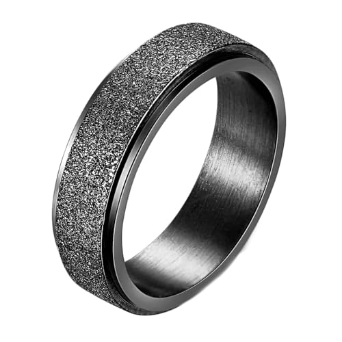 Mesnt Anxiety Relief Ring, Edelstahl Frosted Fidget Spinner Ring 6MM für Damen Schwarz, Größe 62 (19.7) von Mesnt