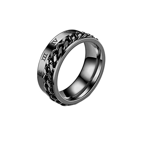 Mesnt Biker Ringe Herren, 8 Mm Angstring Mit Drehbarer Biker-Kette Und Römischen Zahlen Schwarz Größe 67 (21.3) von Mesnt