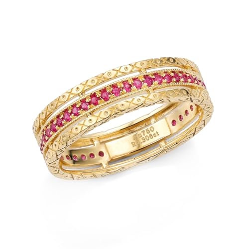 Mesnt Damen Ehering, 18K Gelbgold Ring für Damen with Im Labor hergestellter Rubin 0.17ct, Größe 60 (19.1) von Mesnt