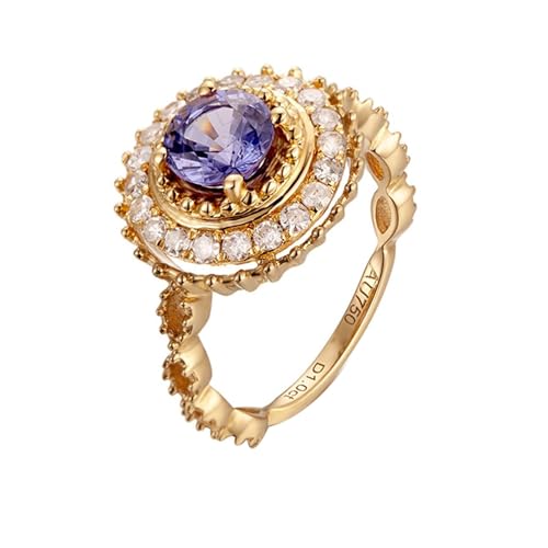 Mesnt Damen Ehering, 18K Gelbgold Ring für Frauen with 6mm Im Labor hergestellter Saphir 1ct und Im Labor hergestellter Diamant, Größe 62 (19.7) von Mesnt