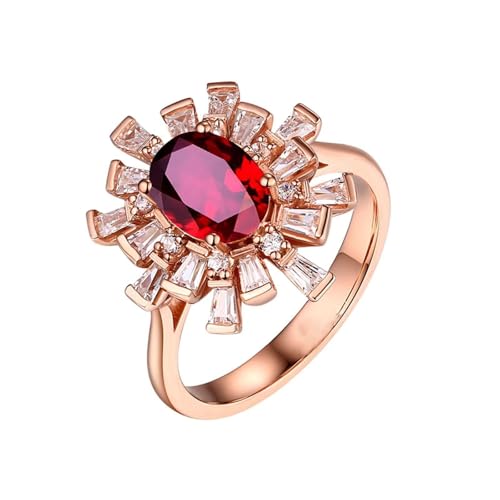 Mesnt Damen Ehering, 18K Rotgold Ring für Damen with Im Labor hergestellter Rubin 0.99ct und Im Labor hergestellter Diamant, Größe 61 (19.4) von Mesnt