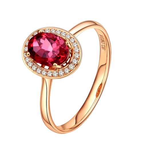 Mesnt Damen Ehering, 18K Rotgold Ring für Frauen with 5x7mm Turmalin 0.7ct und Im Labor hergestellter Diamant, Größe 62 (19.7) von Mesnt