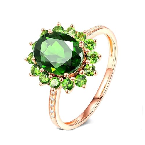 Mesnt Damen Ehering, 18K Rotgold Ring für Frauen with 9x6.8mm Diopsid 0.43ct und Im Labor hergestellter Diamant, Größe 60 (19.1) von Mesnt