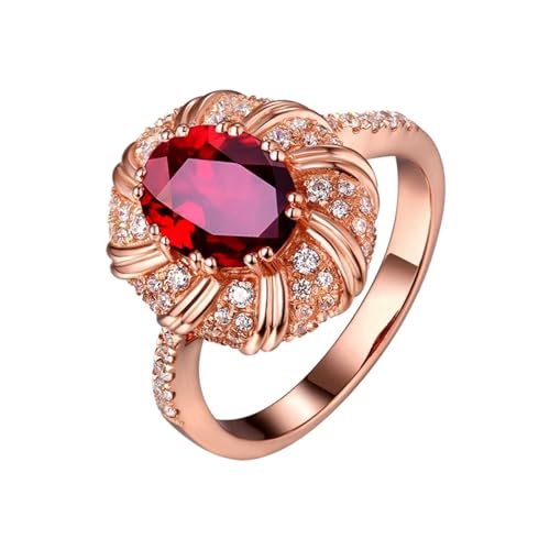 Mesnt Damen Ehering, 18K Rotgold Ring für Frauen with Im Labor hergestellter Rubin 0.55ct und Im Labor hergestellter Diamant, Größe 56 (17.8) von Mesnt