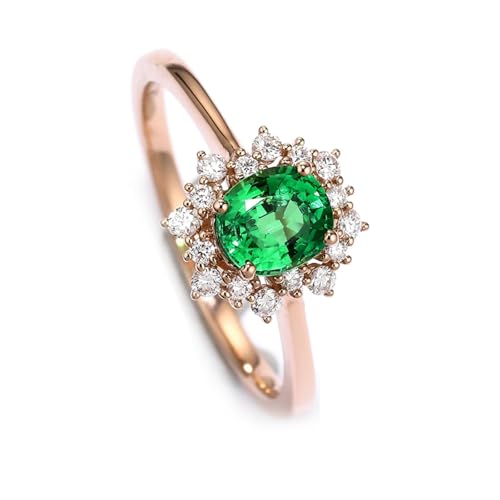 Mesnt Damen Ehering, 18K Rotgold Ring für Frauen with Tsavorit 0.7ct und Im Labor hergestellter Diamant, Größe 57 (18.1) von Mesnt