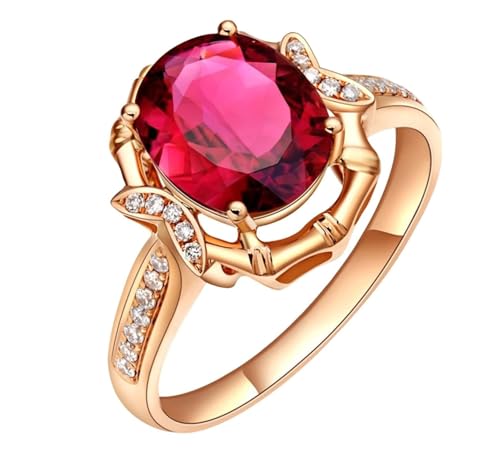 Mesnt Damen Ehering, 18K Rotgold Ring für Frauen with Turmalin 3ct und Im Labor hergestellter Diamant, Größe 49 (15.6) von Mesnt