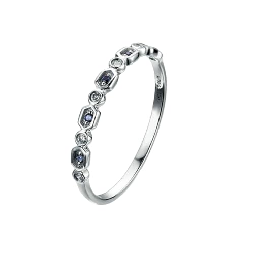 Mesnt Damen Ehering, 18K Weißgold Ring für Damen with Im Labor hergestellter Saphir 0.05ct und Im Labor hergestellter Diamant, Größe 58 (18.5) von Mesnt