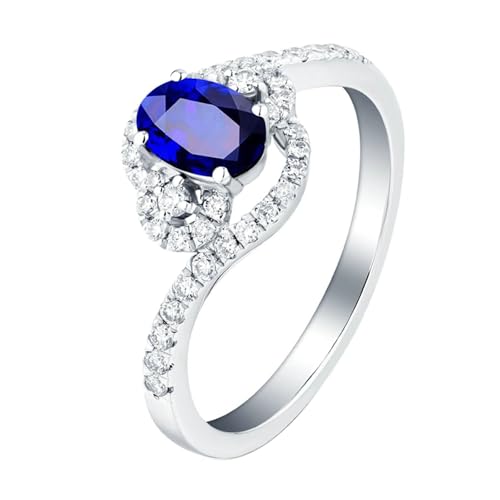 Mesnt Damen Ehering, 18K Weißgold Ring für Damen with Im Labor hergestellter Saphir 0.66ct und Im Labor hergestellter Diamant, Größe 50 (15.9) von Mesnt