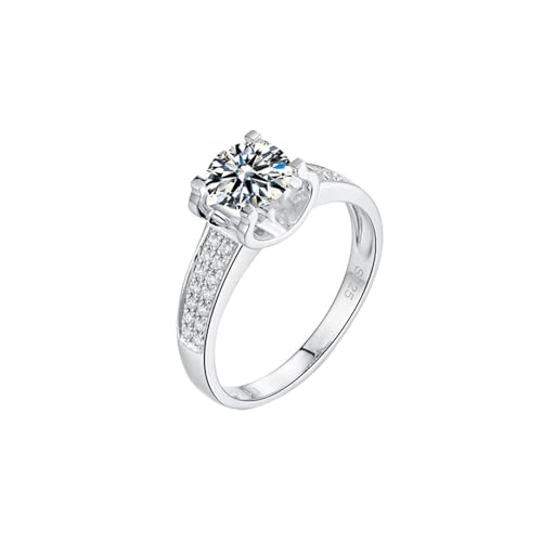 Mesnt Damen Ehering, 18K Weißgold Ring für Damen with Moissanit, Größe 57 (18.1)/P1700 von Mesnt