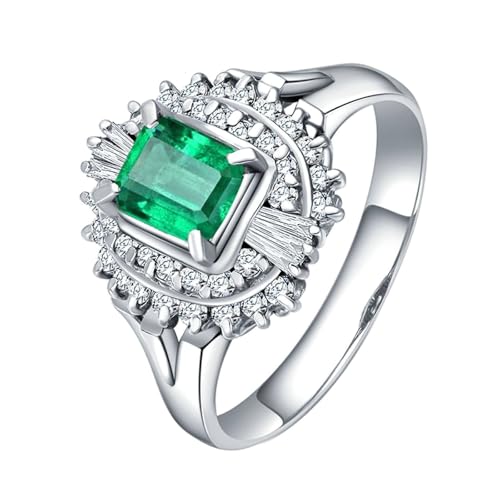 Mesnt Damen Ehering, 18K Weißgold Ring für Frauen with 4.6x5mm Im Labor hergestellter Smaragd 0.6ct und Im Labor hergestellter Diamant, Größe 65 (20.7) von Mesnt