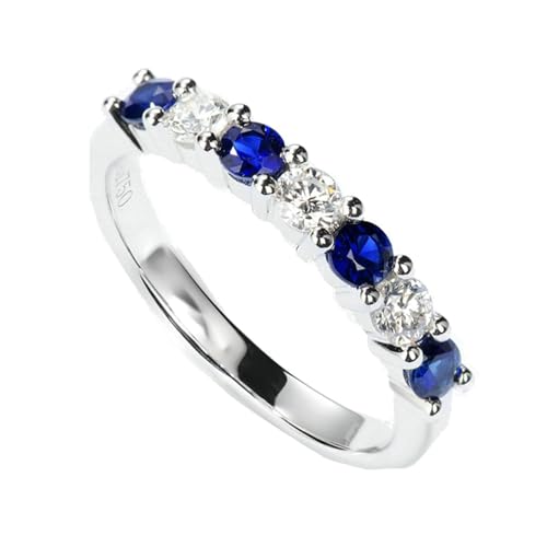 Mesnt Damen Ehering, 18K Weißgold Ring für Frauen with Im Labor hergestellter Saphir 0.4ct und Im Labor hergestellter Diamant, Größe 53 (16.9) von Mesnt