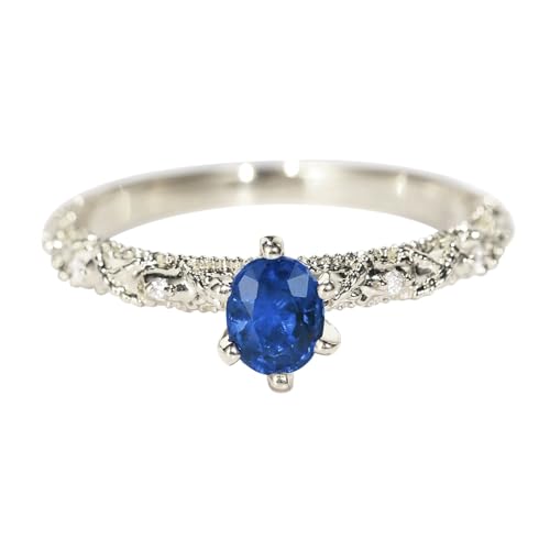 Mesnt Damen Ehering, 18K Weißgold Ring für Frauen with Im Labor hergestellter Saphir 0.4ct und Im Labor hergestellter Diamant, Größe 57 (18.1) von Mesnt