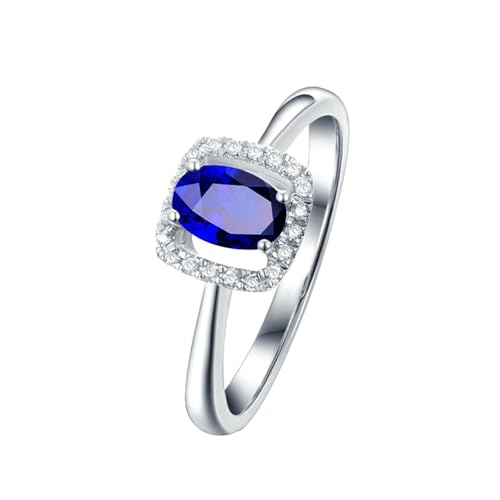 Mesnt Damen Ehering, 18K Weißgold Ring für Frauen with Im Labor hergestellter Saphir 0.51ct und Im Labor hergestellter Diamant, Größe 57 (18.1) von Mesnt