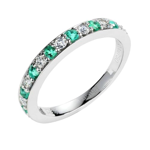 Mesnt Damen Ehering, 18K Weißgold Ring für Frauen with Im Labor hergestellter Smaragd 0.27ct, Größe 63 (20.1) von Mesnt