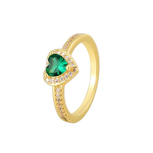 Mesnt Damen Ehering, Halb-Ewigkeitsring für Damen aus 9 Karat/14 Karat/18 Karat Gelbgold mit herzförmigem, im Labor hergestelltem Smaragd, Größe 60 (19.1) von Mesnt