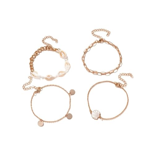 Mesnt Damen Fußkette, Gold 4-teiliges stapelbares Kettenset Fußkettchen Damen Fußschmuck, Länge: 20+6.5CM von Mesnt