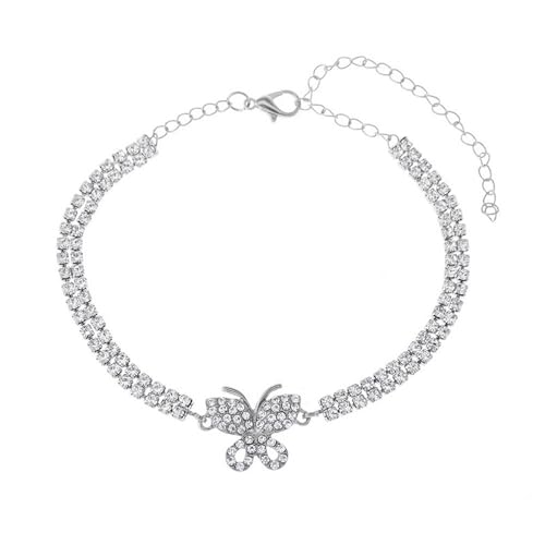 Mesnt Damen Fußkette, Silber Doppelte Tennisgliederkette mit Buttefly Zirkonia Fußkettchen Damen Fußschmuck, Länge: 22+10CM Mesnt Damen Fußkette, Silber Doppelte Tennisgliederkette mit Buttefly Zirkonia Fußkettchen Damen Fußschmuck, Länge: 22+10CM von Mesnt