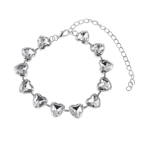 Mesnt Damen Fußkette, Silber Herz Weißer Kristall Gliederkette Fußkettchen Armband Verstellbar Fußschmuck, Länge: 21+10CM von Mesnt