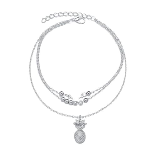 Mesnt Damen Fußkette, Silber Strandkette mit Ananas Anhänger Verstellbar Fußschmuck, Länge: 20+7CM von Mesnt