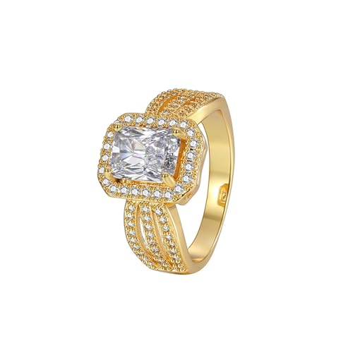 Mesnt Damen Goldring 375, Luxuriöser Ring aus 9 Karat Gelbgold mit rechteckigem Moissanit, Hohlband, Größe 57 (18.1) von Mesnt