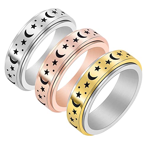 Mesnt Damen Goldringe, Mond-Stern-Angst-Spinner-Ring Silber, Roségold, Gold Größe 54 (17.2) von Mesnt