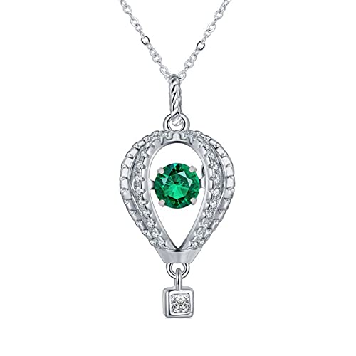 Mesnt Damen Halskette 925 Silber Heißluftballon-Anhänger mit synthetischem Smaragd 0.52ct Geschenkidee Muttertag Geburtstag von Mesnt
