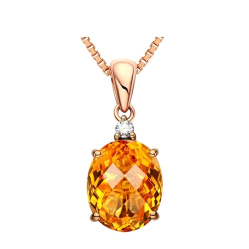 Mesnt Damen-Halsketten, 18K Rotgold Collier für Frauen with 12x15mm Citrin 7.7ct und Im Labor hergestellter Diamant von Mesnt