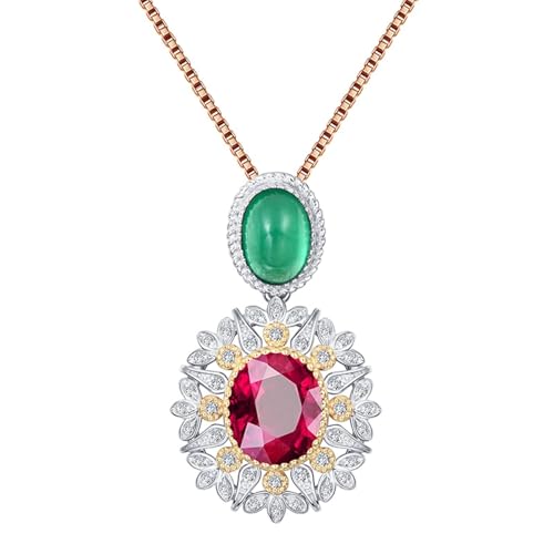 Mesnt Damen-Halsketten, 18K Weißgold Halskette für Damen with 7x9mm Turmalin 2ct und Im Labor hergestellter Diamant von Mesnt