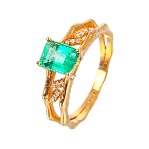 Mesnt Damen Hochzeit Ringe Gold, 18K Gelbgold Ring für Frauen with Im Labor hergestellter Smaragd und Im Labor hergestellter Diamant, Größe 53 (16.9) von Mesnt