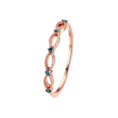 Mesnt Damen Ringe, Frauen 18K Roségold Hohle Marquiseform mit Saphirring (Größe Anpassen) von Mesnt